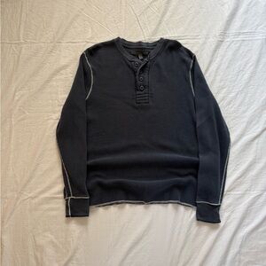 Y2K Old Navy contrast stitch navy waffle Henley Men’s XL